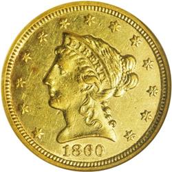 1860-C $2 1/2 AU55 NGC.From The Steve Glenn Collection