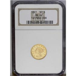 1861 $2 1/2 New Reverse, Type Two MS62 NGC. Smaller ar
