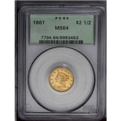 1861 $2 1/2 New Reverse, Type Two MS64 PCGS. Crisply s