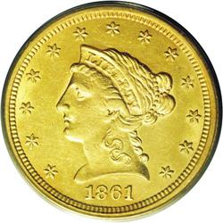 1861-S $2 1/2 AU58 PCGS. Although official records sho