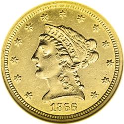 1866 $2 1/2 --Cleaned--ANACS AU58 Details. The surfaces