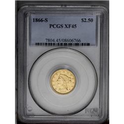 1866-S $2 1/2 XF45 PCGS. A moderately scarce issue tha