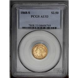 1868-S $2 1/2 AU53 PCGS. Boldly struck, except for the