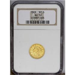 1869 $2 1/2 AU50 NGC.From The Steve Glenn Collection.