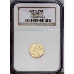 1871-S $2 1/2 AU55 NGC.From The Steve Glenn Collection