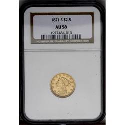 1871-S $2 1/2 AU58 NGC. This generally lustrous golden