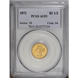 1872 $2 1/2 AU53 PCGS.From The Steve Glenn Collection.