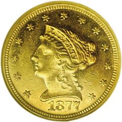 1877 $2 1/2 AU58 Prooflike NGC. The fields are fully p