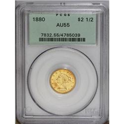1880 $2 1/2 AU55 PCGS. A partly lustrous orange-gold e