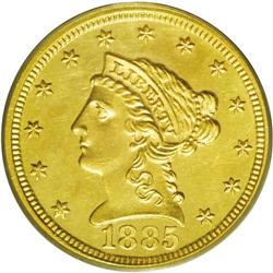 1885 $2 1/2 MS62 PCGS. A typically bold and moderately