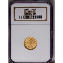 1893 $2 1/2 MS64 NGC. Lovely reddish-peach and mint-gr