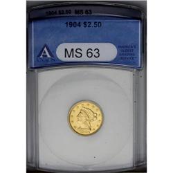 1904 $2 1/2 MS63 ANACS. Well struck and satiny, with v