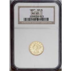 1907 $2 1/2 MS63 NGC. Flashy luster is complemented by