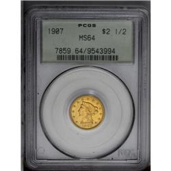 1907 $2 1/2 MS64 PCGS. Sharply struck and highly lustr