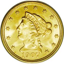 1907 $2 1/2 MS66 PCGS. Close examination with a loupe