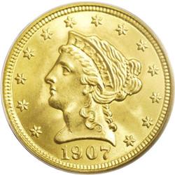 1907 $2 1/2 MS67 PCGS. This crisply struck yellow-gold