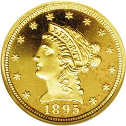 1895 $2 1/2 PR66 Cameo NGC. A glittering yellow-gold G