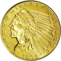 1908 $2 1/2 MS65 PCGS. A fully lustrous Gem example wi