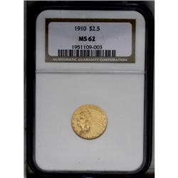 1910 $2 1/2 MS62 NGC. A light golden-brown representat