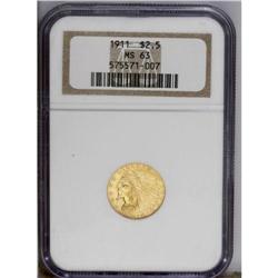 1911 $2 1/2 MS63 NGC. Bright, peach-gold surfaces disp No lot. [BR][BR]Important notice: