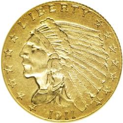 1911-D $2 1/2 --Cleaned--ANACS. AU55 Details. Good deta