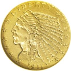 1911-D $2 1/2 AU58 NGC. The key date to the Indian qua