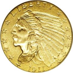 1911-D $2 1/2 MS62 PCGS. A lustrous light yellow-gold