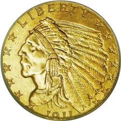 1911-D $2 1/2 MS63 PCGS. A sharply struck example of t