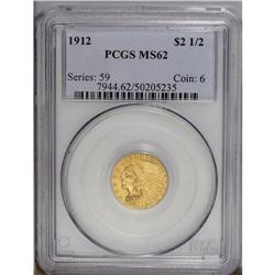1912 $2 1/2 MS62 PCGS. Bright peach-gold surfaces disp