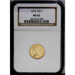 1912 $2 1/2 MS62 NGC. Brassy-gold surfaces yield well
