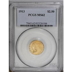1913 $2 1/2 MS62 PCGS. Variegated yellow and orange-go