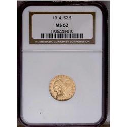 1914 $2 1/2 MS62 NGC. The brassy-gold surfaces are lus