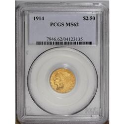 1914 $2 1/2 MS62 PCGS. This coin possesses mellow gold