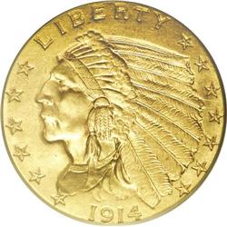 1914 $2 1/2 MS64 PCGS. The 1914 has the second lowest