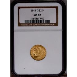 1914-D $2 1/2 MS62 NGC. This attractive reddish-gold e