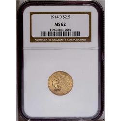 1914-D $2 1/2 MS62 NGC. Full satiny luster and pleasin