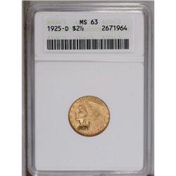 1925-D $2 1/2 MS63 ANACS. Nicely struck, with good fea