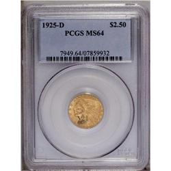 1925-D $2 1/2 MS64 PCGS. Honey-gold patina displays su