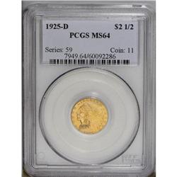 1925-D $2 1/2 MS64 PCGS. A lovely D-mint near-Gem with