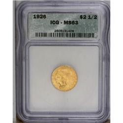 1926 $2 1/2 MS63 ICG. Well defined with rich pumpkin-o