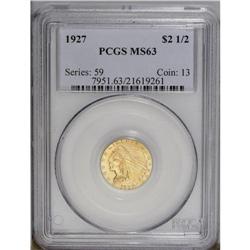 1927 $2 1/2 MS63 PCGS. Mostly honey-gold colored with