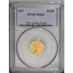 1927 $2 1/2 MS64 PCGS. Variegated hues of gold color e
