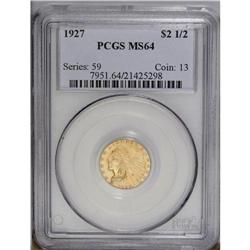 1927 $2 1/2 MS64 PCGS. Soft golden colored with hints