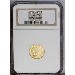 1928 $2 1/2 MS63 NGC. Lustrous brassy-gold surfaces di No lot. [BR][BR]Important notice: