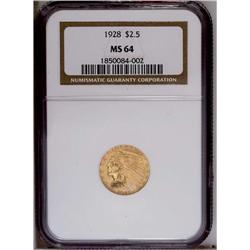 1928 $2 1/2 MS64 NGC. This near-Gem displays lustrous