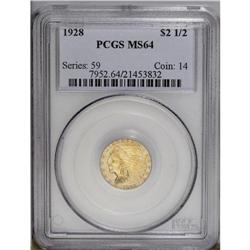 1928 $2 1/2 MS64 PCGS. Sky-blue, honey-gold, and apric
