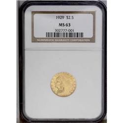 1929 $2 1/2 MS63 NGC. Sharply struck on the design ele