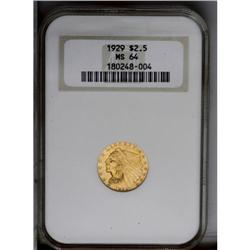 1929 $2 1/2 MS64 NGC. Boldly struck, fully lustrous an