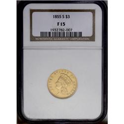 1855-S $3 Fine 15 NGC. An underappreciated issue, the