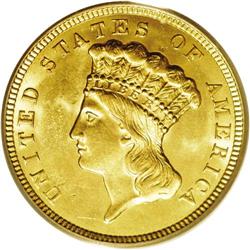 1856 $3 MS64 PCGS. This is a remarkable condition rari